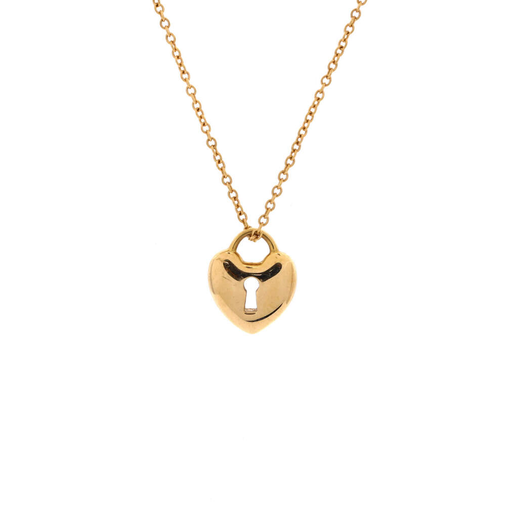 Tiffany & Co. Heart Lock Pendant Necklace 18K Yellow Gold